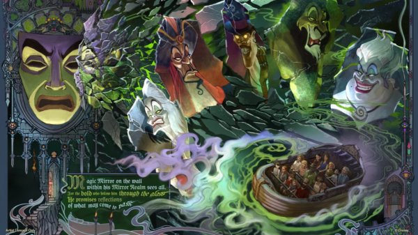 Villains Land concept art showing the dark castle and thorny landscape